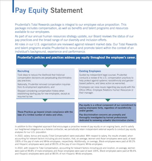Extract from Prudential's pay equity statement.