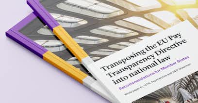 A photo of a whitepaper called Transposing the EU Pay Transparency Directive into national law.