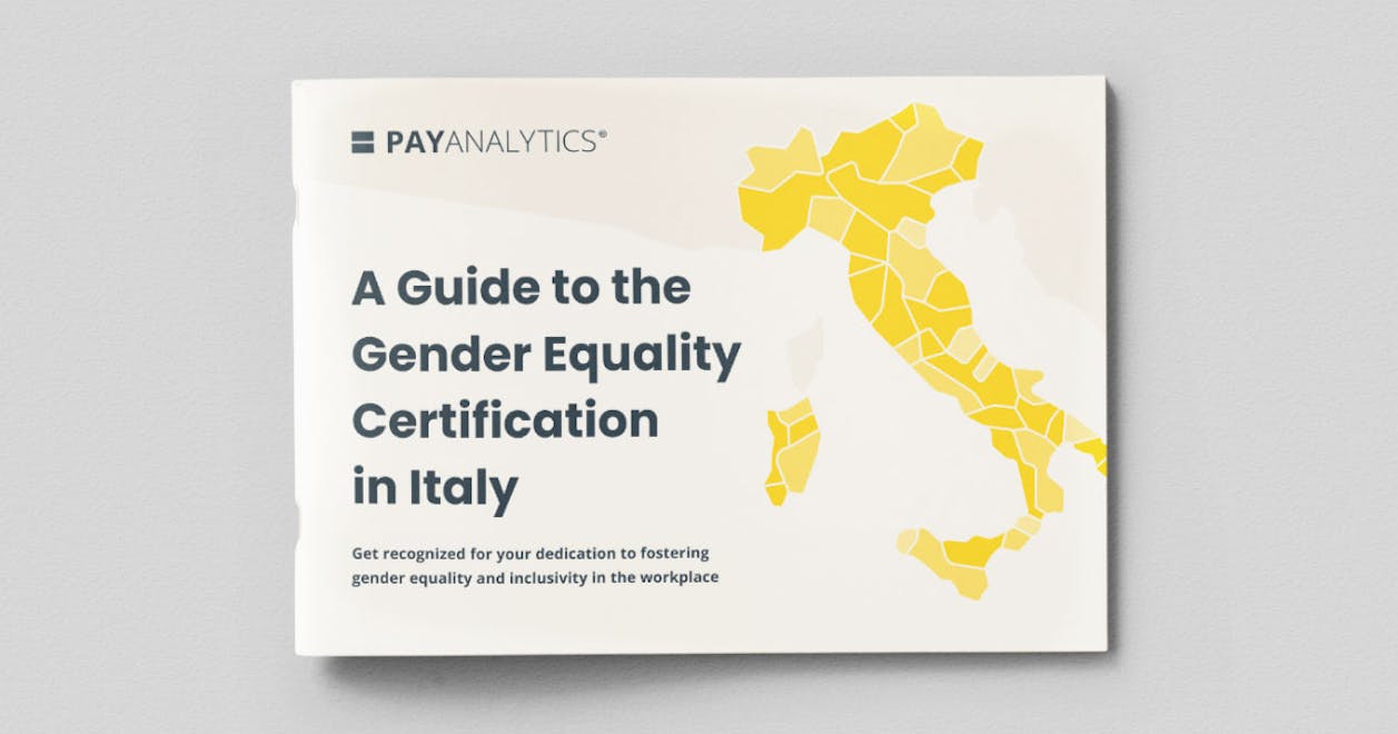 A graphic showing a an e-book about gender equality certification in Italy 