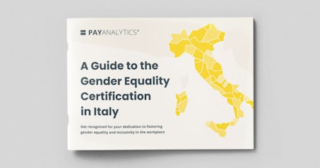 E-book cover with the title "A guide to the gender equality certification in italy".