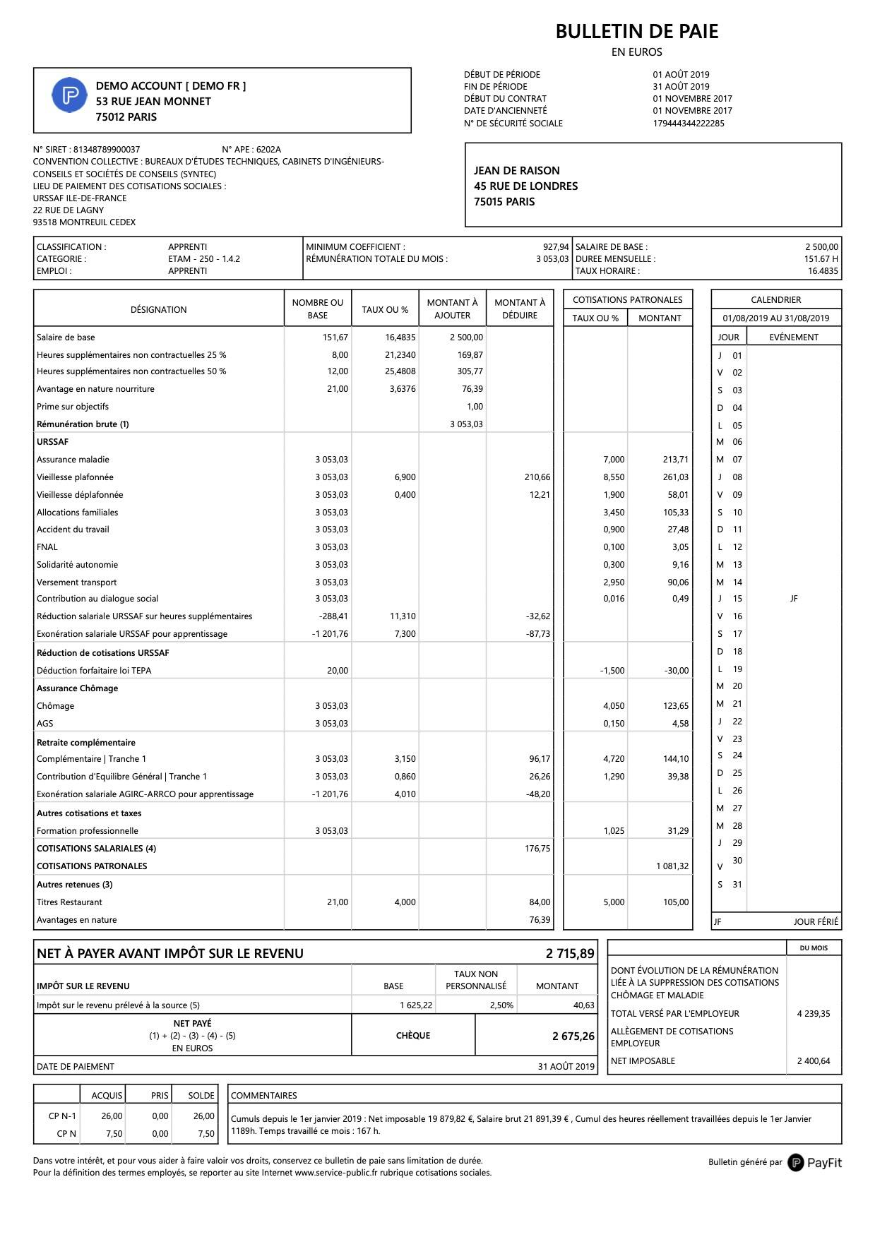 La Fiche De Paie Dun Apprenti En 2020 4182