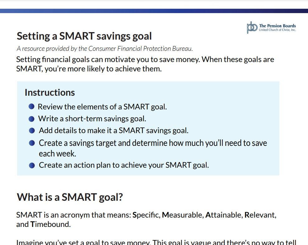 Setting SMART Financial Goals Worksheet