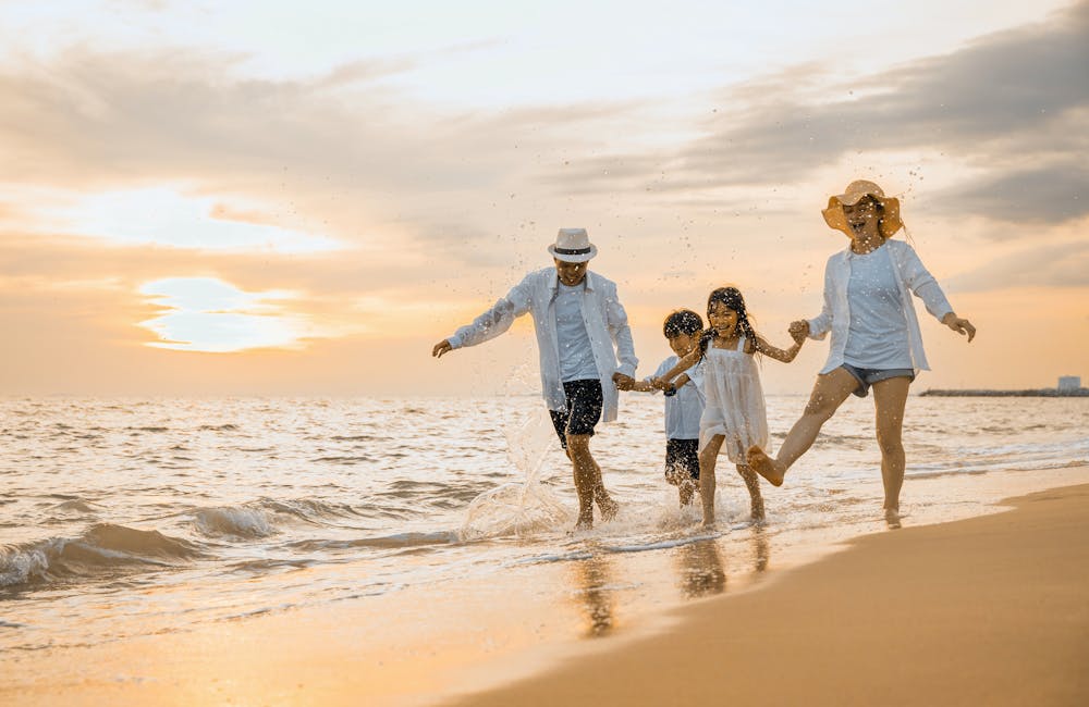 Family walking on the beach