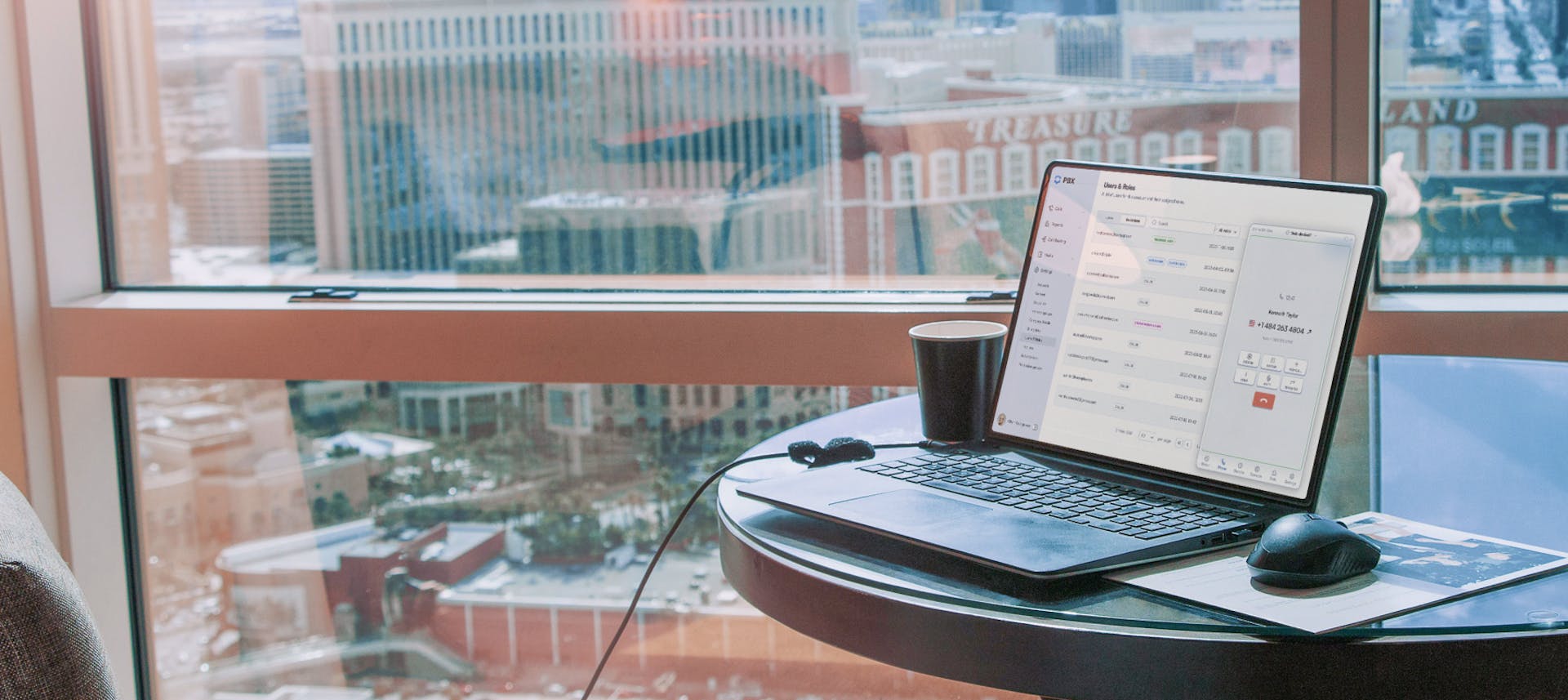 Hotel room with laptop running a VoIP application