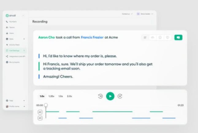 Aircall call transcription feature