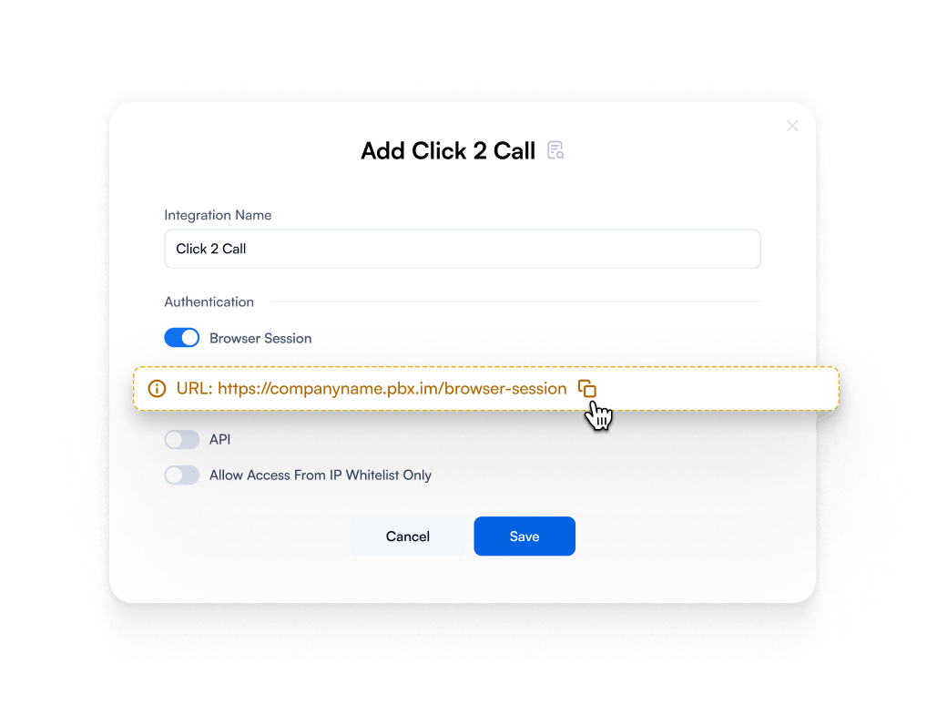 App screenshot with add click to call feature demonstration.