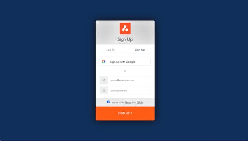 Sign Up box on blue blackground
