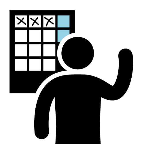 Icon of a person looking at a schedule.