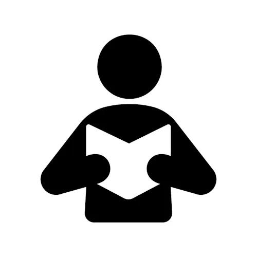 Icon of a person holding a book.