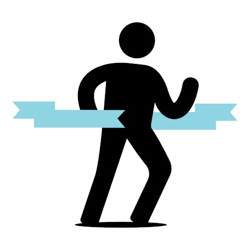 Icon of a person running through race tape.