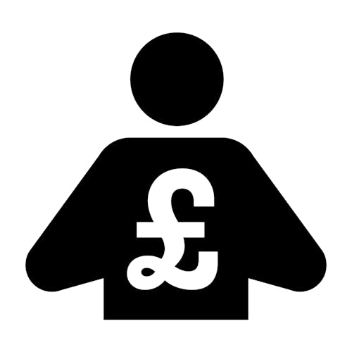 Icon of a person holding a pound currency symbol.
