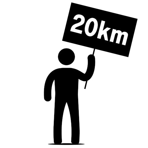 Icon of a person holding a 20km sign.