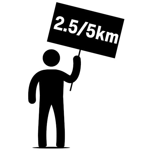 Icon of a person holding a 2.5/5km sign.