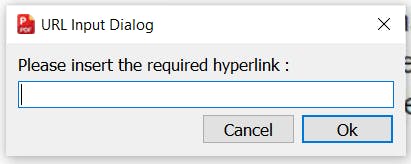 URL Input dialog box for inserting hyperlinks in PDF Pro.