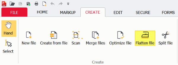 Flatten file button highlighted in PDF Pro. 