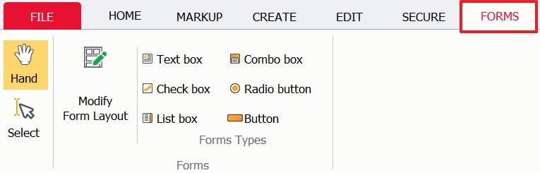 Forms tab showing in PDF Pro.