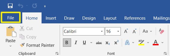 File menu button highlighted in Word. 