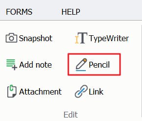 Pencil tool with a red box around it in PDF Pro.