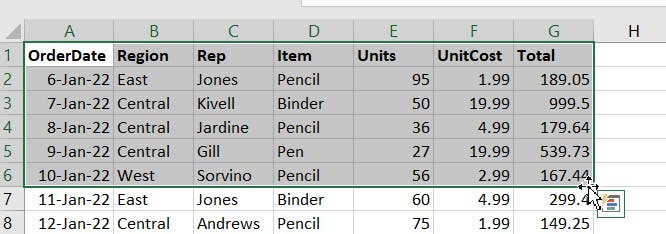 Mouse selecting cells in Microsoft Excel.