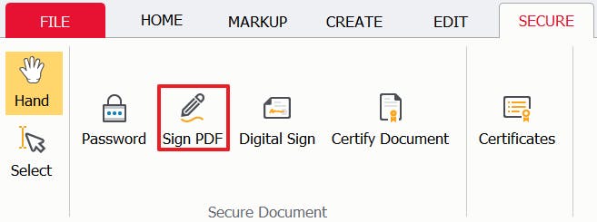 Sign PDF button with a red box around it in PDF Pro.