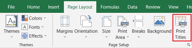Print tiles button in Microsoft Excel with red box around it.