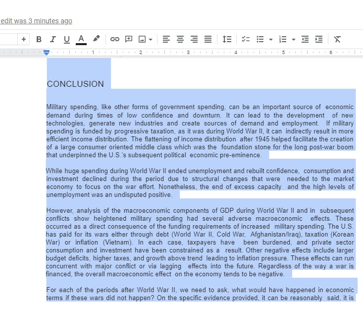 Text selected by mouse, in Google Docs. 