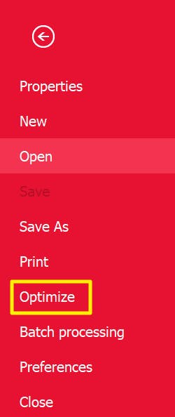 Optimize button in PDF Pro is highlighted with a yellow box around it.