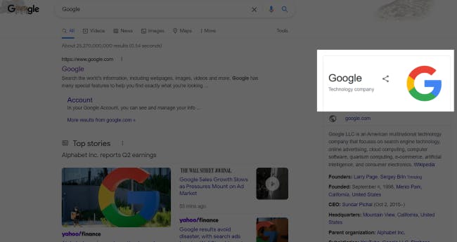 Google search result page is grayed out except for one rectangle highlighting the Google logo with the mouse for a screenshot.