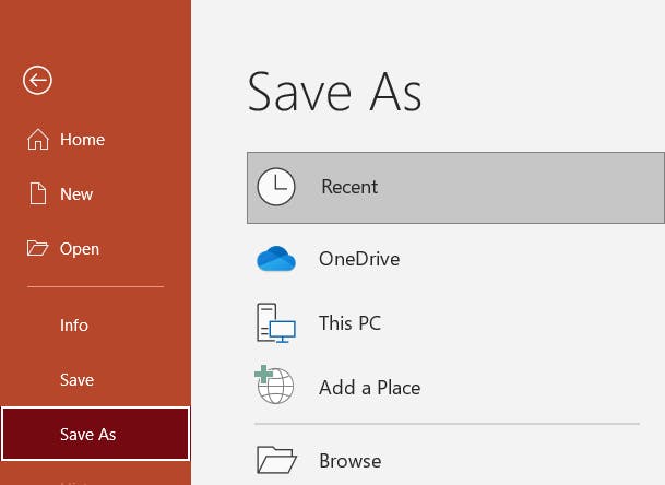 Save As button in Microsoft PowerPoint.