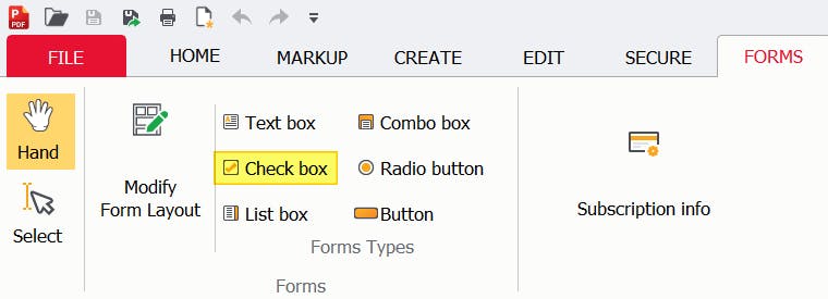 Check box button is highlighted in PDF Pro. 