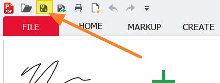 Save button highlighted with an orange arrow pointing at it in PDF Pro.