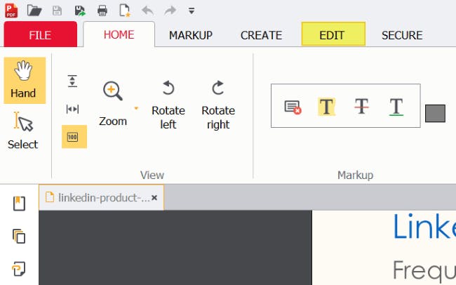 edit tab highlighted in PDF Pro.
