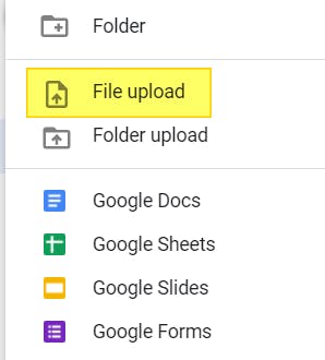 File upload highlighted in Google Drive.