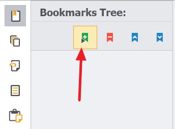 Create bookmark button in PDF Pro highlighted with red arrow pointing at it