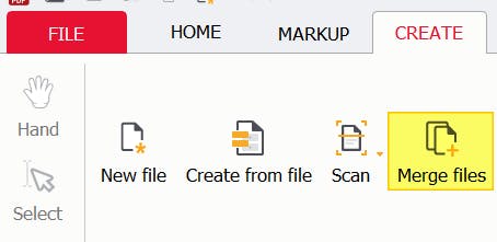 Merge files button highlighted in PDF Pro.