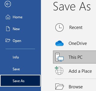 Save As button in Microsoft Word.