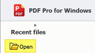 PDF Pro Open files button highlighted.