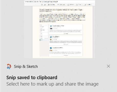 Snip & Sketch thumbnail of a screenshot taken. 