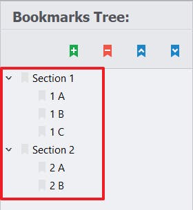Nested bookmarks with a red box around them in PDF Pro.