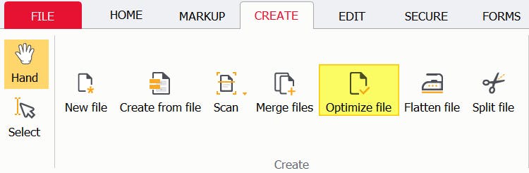 PDF Pro's Optimize File button.