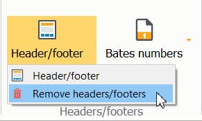 Remove headers/footers highlighted from header/footer options.