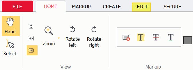 Edit tab highlighted in PDF Pro.