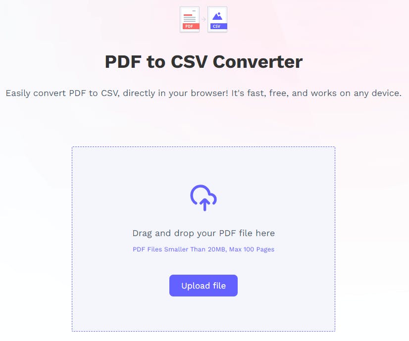 PDF Pro's PDF to CSV converter tool. 