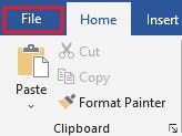 File tab with red box around it in Microsoft Word.