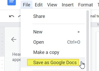Save as Google Docs option highlighted.