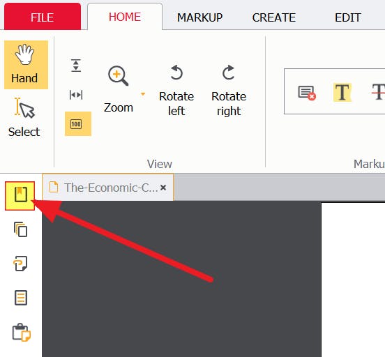 The Show bookmarks button highlighted with a red arrow pointing at it.