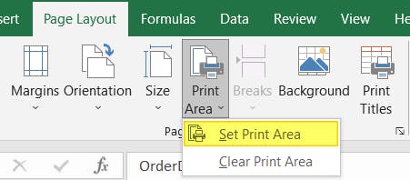 Set Print Area button highlighted.