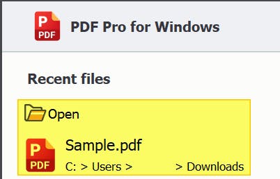 Open Sample PDF highlighted in PDF Pro.