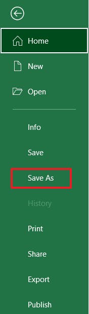 Save As in Microsoft Excel with red box around button.