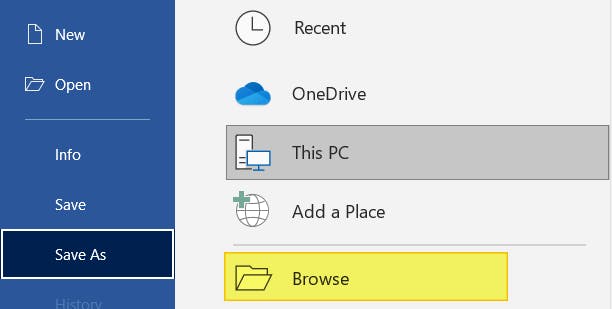 Browse button highlighted in Word.
